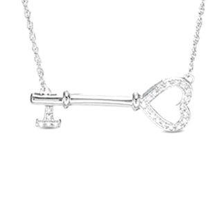 1/10 CT. T.W. Diamond Sideways Heart Key Necklace in Sterling Silver